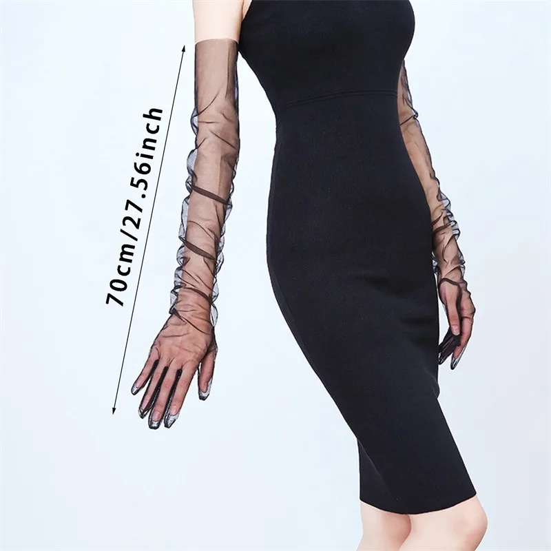 Women Ultra Tulle Gloves Mesh Sheers Full Finger Elbow Long Gloves Vintage Sunscreen Gloves Wedding Bride Dress Mittens