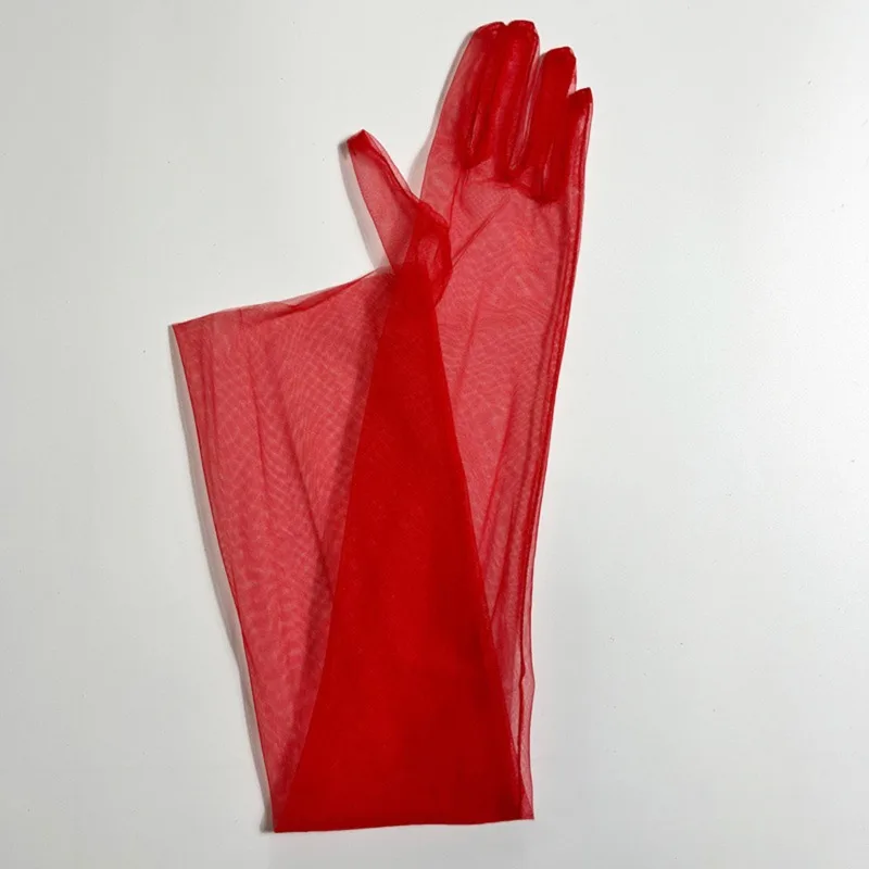 Women Ultra Tulle Gloves Mesh Sheers Full Finger Elbow Long Gloves Vintage Sunscreen Gloves Wedding Bride Dress Mittens