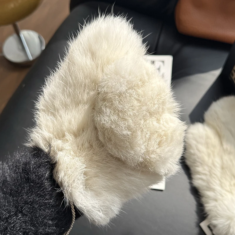 Winter Women Real Rabbit Fur Gloves 100% Natural Thick Style Rabbit Fur Mittens Outdoor Girls Keep Warm Hand Knitted Fur Glove