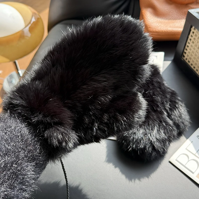 Winter Women Real Rabbit Fur Gloves 100% Natural Thick Style Rabbit Fur Mittens Outdoor Girls Keep Warm Hand Knitted Fur Glove