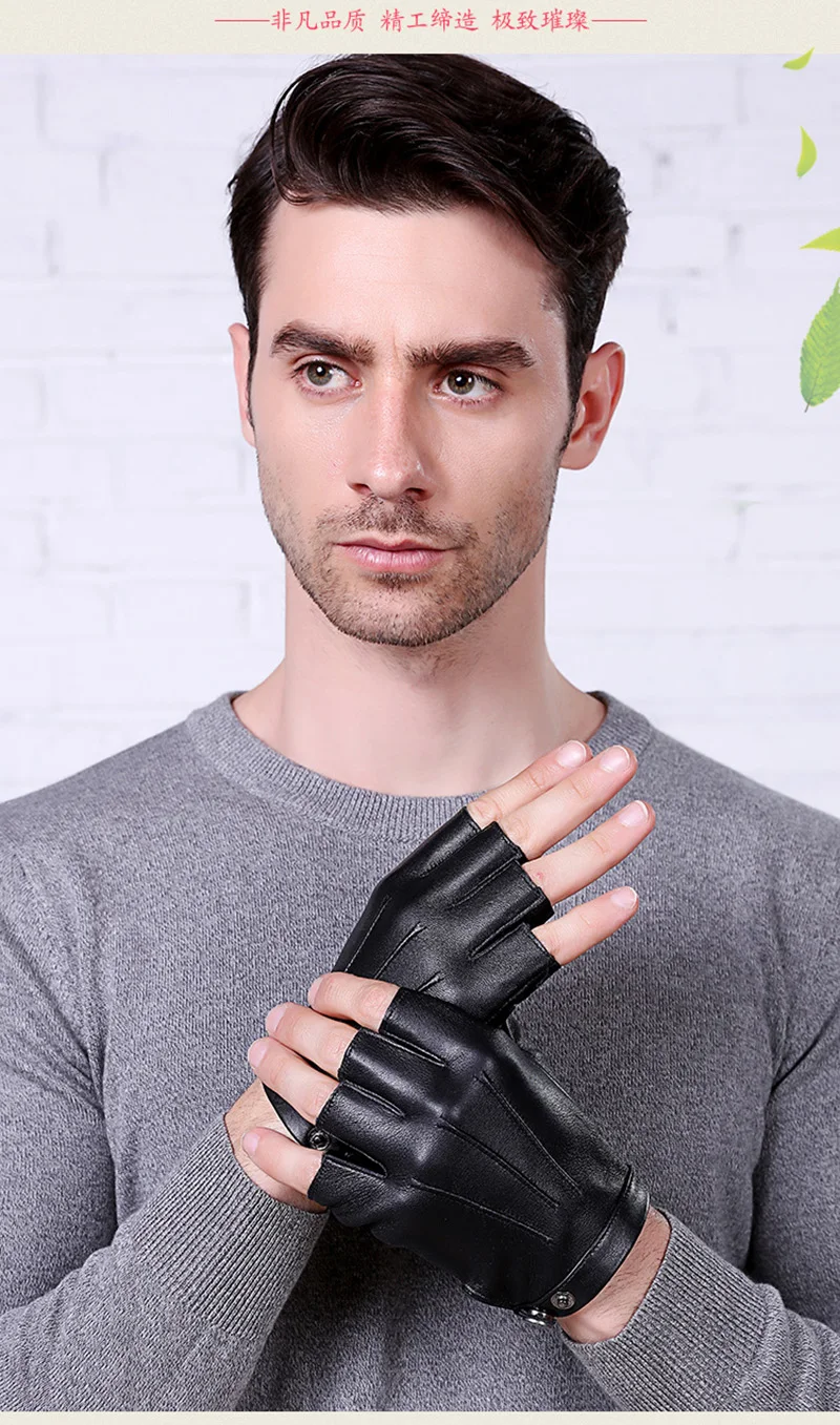 Men/Women Half Finger Genuine Leather Sheepskin Half Finger Gloves Thin Breathable Outdoor Sports Fitness Driving Gloves A57