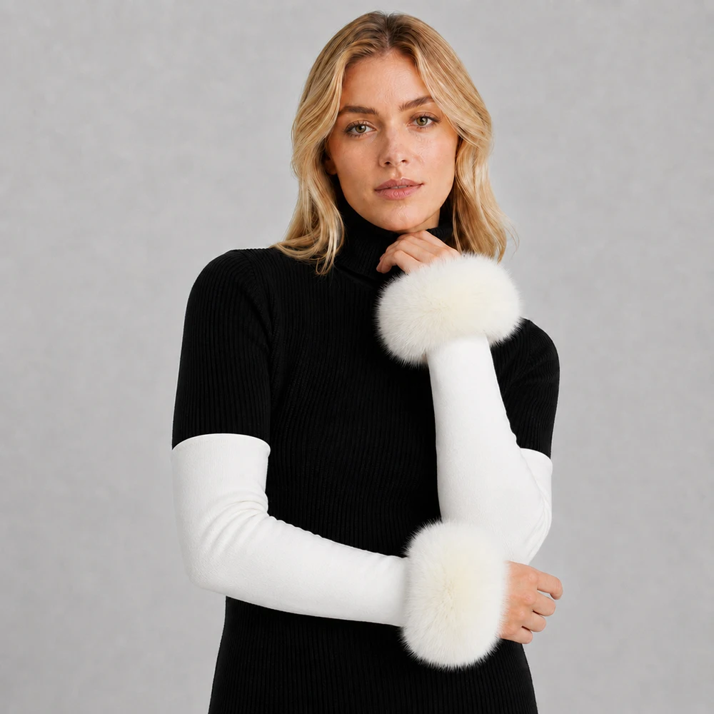 New Arrival Female Natural fox Fur Cuffs Knitted Warm Real Fox Fur Mittens Women Winter Outdoor fox Fur Cuffs