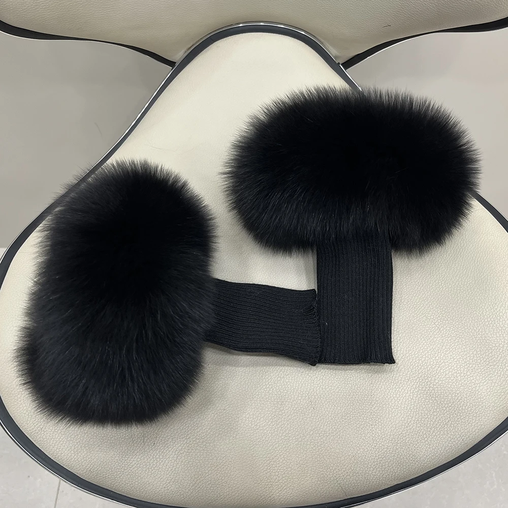 New Arrival Female Natural fox Fur Cuffs Knitted Warm Real Fox Fur Mittens Women Winter Outdoor fox Fur Cuffs