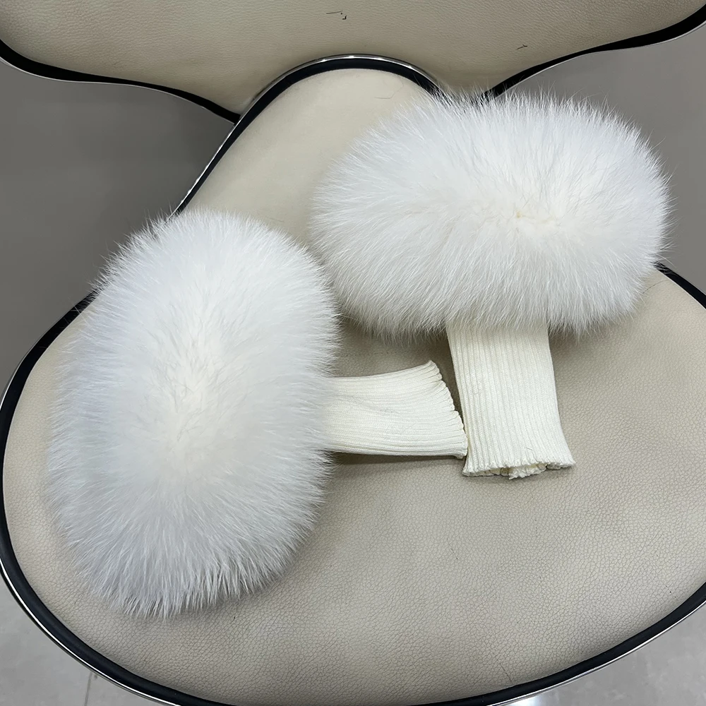New Arrival Female Natural fox Fur Cuffs Knitted Warm Real Fox Fur Mittens Women Winter Outdoor fox Fur Cuffs