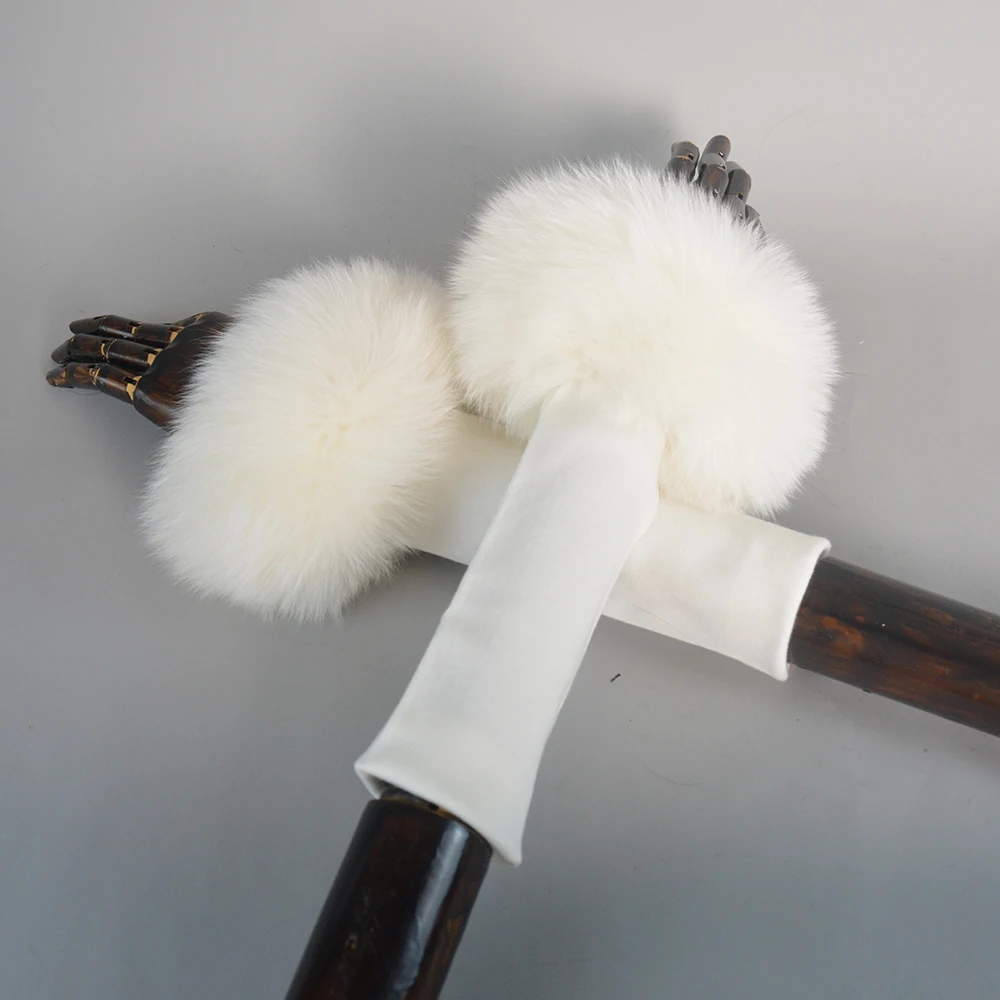 New Arrival Female Natural fox Fur Cuffs Knitted Warm Real Fox Fur Mittens Women Winter Outdoor fox Fur Cuffs
