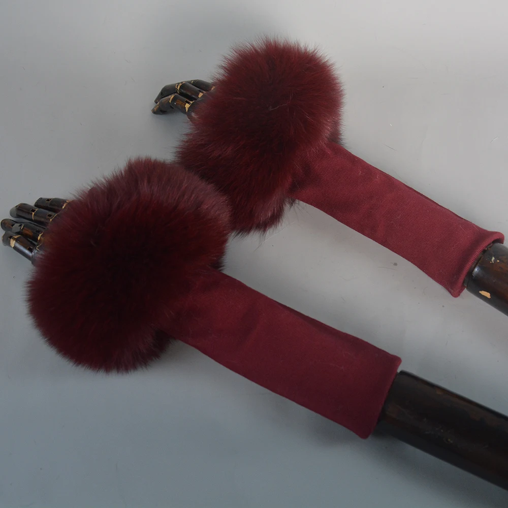 New Arrival Female Natural fox Fur Cuffs Knitted Warm Real Fox Fur Mittens Women Winter Outdoor fox Fur Cuffs