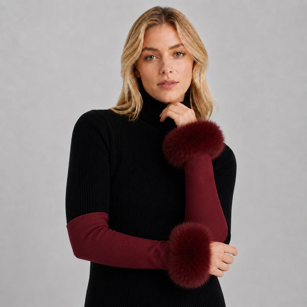 New Arrival Female Natural fox Fur Cuffs Knitted Warm Real Fox Fur Mittens Women Winter Outdoor fox Fur Cuffs