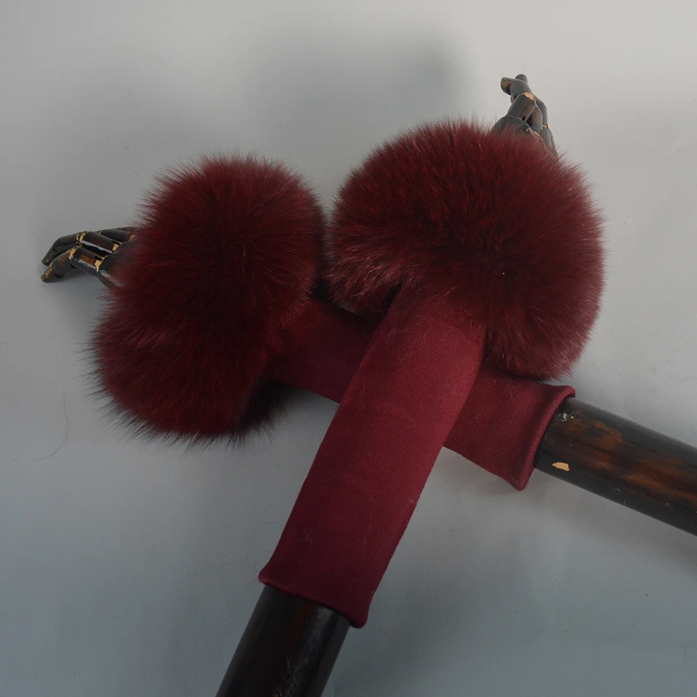 New Arrival Female Natural fox Fur Cuffs Knitted Warm Real Fox Fur Mittens Women Winter Outdoor fox Fur Cuffs