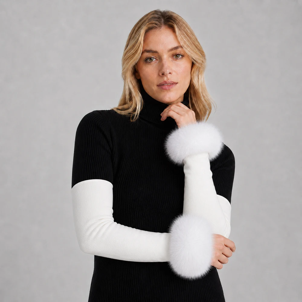 New Arrival Female Natural fox Fur Cuffs Knitted Warm Real Fox Fur Mittens Women Winter Outdoor fox Fur Cuffs