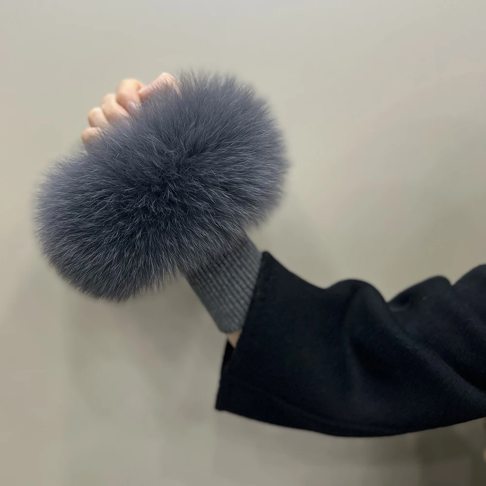 New Arrival Female Natural fox Fur Cuffs Knitted Warm Real Fox Fur Mittens Women Winter Outdoor fox Fur Cuffs