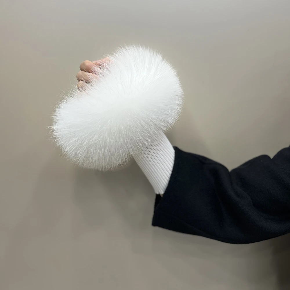 New Arrival Female Natural fox Fur Cuffs Knitted Warm Real Fox Fur Mittens Women Winter Outdoor fox Fur Cuffs