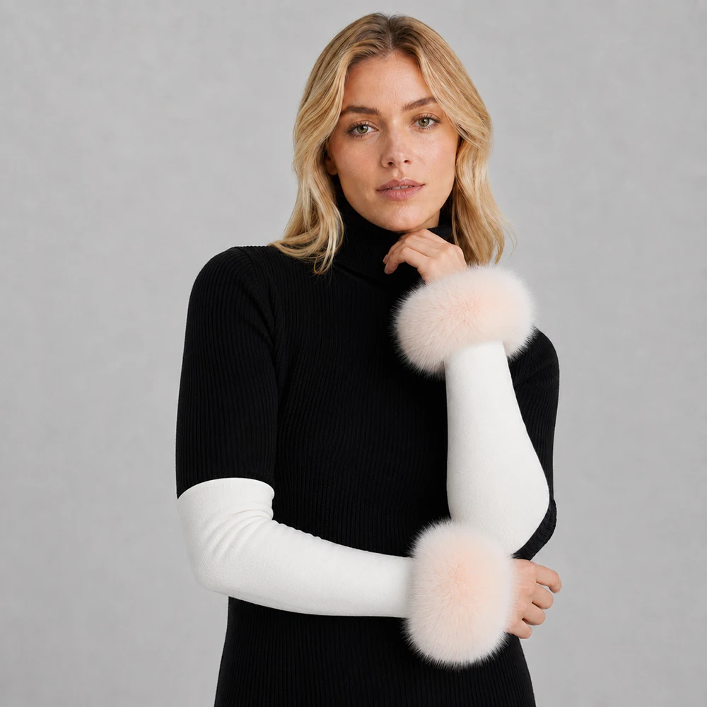 New Arrival Female Natural fox Fur Cuffs Knitted Warm Real Fox Fur Mittens Women Winter Outdoor fox Fur Cuffs