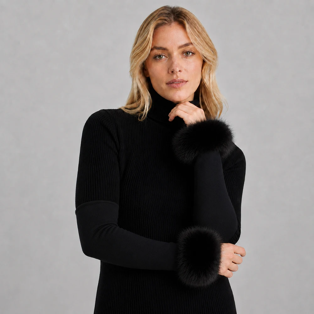 New Arrival Female Natural fox Fur Cuffs Knitted Warm Real Fox Fur Mittens Women Winter Outdoor fox Fur Cuffs