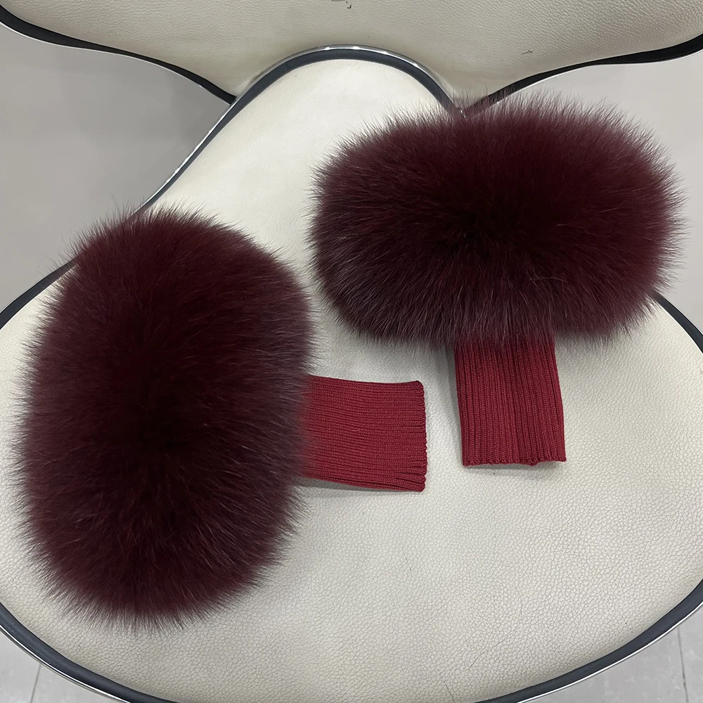 New Arrival Female Natural fox Fur Cuffs Knitted Warm Real Fox Fur Mittens Women Winter Outdoor fox Fur Cuffs
