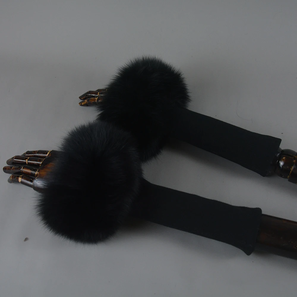 New Arrival Female Natural fox Fur Cuffs Knitted Warm Real Fox Fur Mittens Women Winter Outdoor fox Fur Cuffs