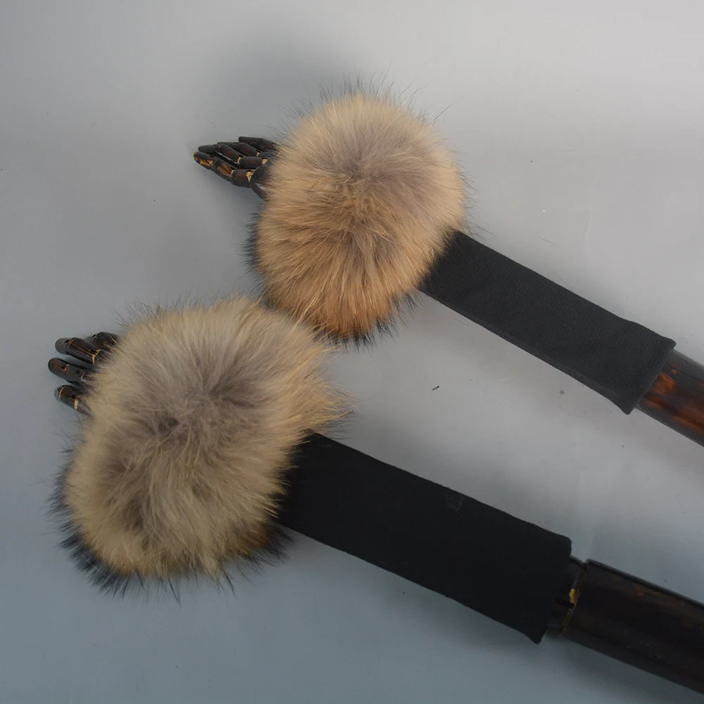 New Arrival Female Natural fox Fur Cuffs Knitted Warm Real Fox Fur Mittens Women Winter Outdoor fox Fur Cuffs