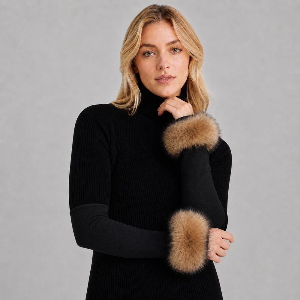 New Arrival Female Natural fox Fur Cuffs Knitted Warm Real Fox Fur Mittens Women Winter Outdoor fox Fur Cuffs