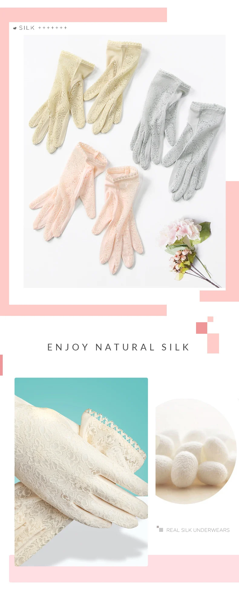 SuyaDream Women Mittens 100%Natural Silk and Lace Adult Gloves 2025 Ladies Fashion Glove