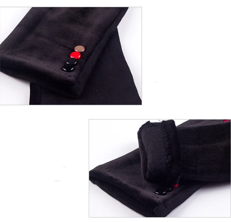 Autumn Winter Female Button Suede Leather Velvet Cashmere Full Finger Warm Bow Glove Women Embroidery Touch Screen Mitten F9