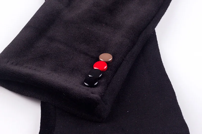 Autumn Winter Female Button Suede Leather Velvet Cashmere Full Finger Warm Bow Glove Women Embroidery Touch Screen Mitten F9