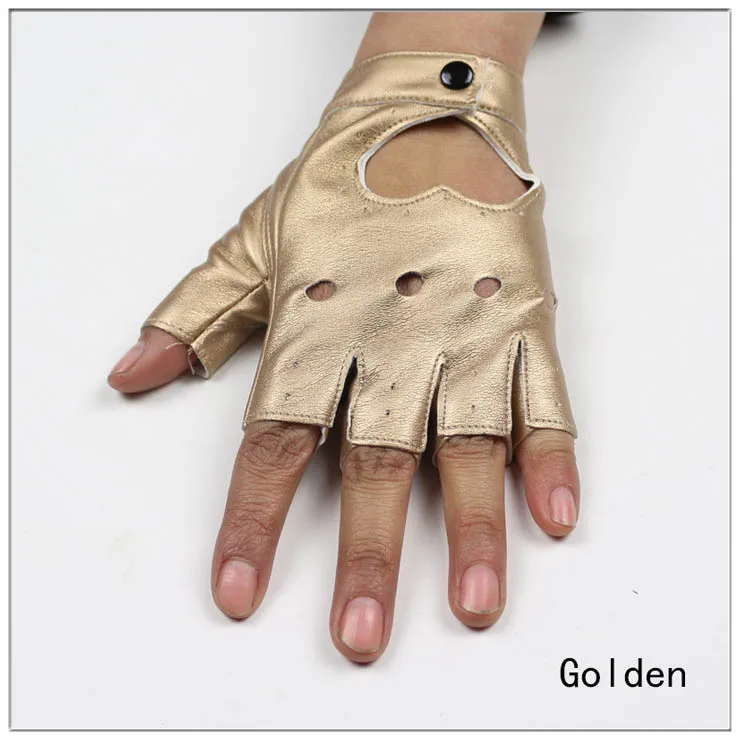 HOOLDW New Cycling Fingerless Gloves Fashion Women PU Leather Gloves Dancing Party Show Costume Breathable Half Finger Mittens