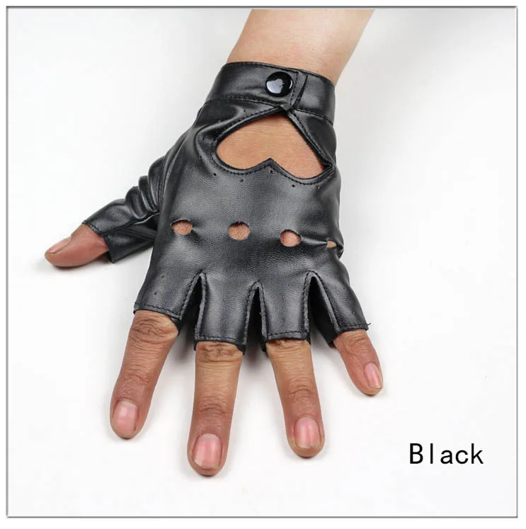 HOOLDW New Cycling Fingerless Gloves Fashion Women PU Leather Gloves Dancing Party Show Costume Breathable Half Finger Mittens