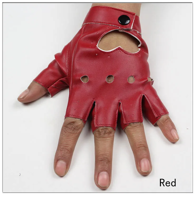 HOOLDW New Cycling Fingerless Gloves Fashion Women PU Leather Gloves Dancing Party Show Costume Breathable Half Finger Mittens
