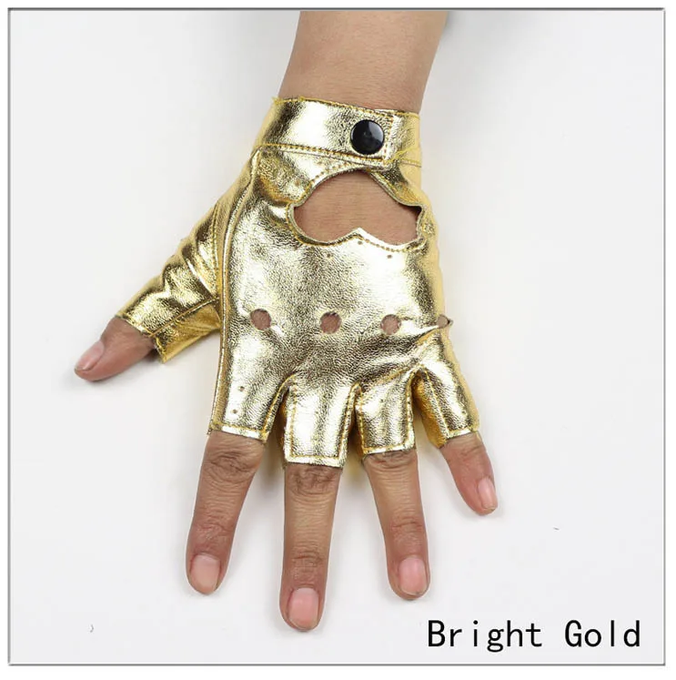 HOOLDW New Cycling Fingerless Gloves Fashion Women PU Leather Gloves Dancing Party Show Costume Breathable Half Finger Mittens
