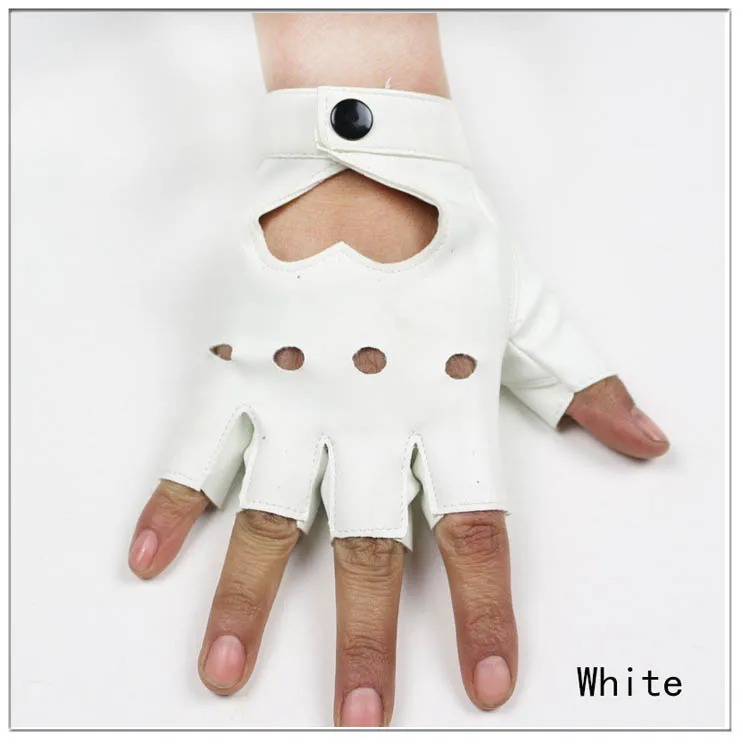 HOOLDW New Cycling Fingerless Gloves Fashion Women PU Leather Gloves Dancing Party Show Costume Breathable Half Finger Mittens