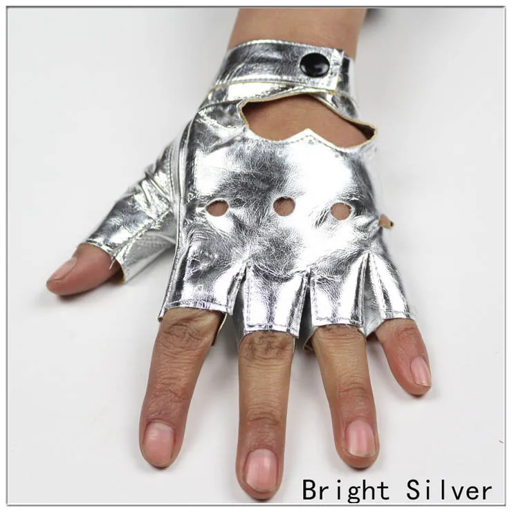 HOOLDW New Cycling Fingerless Gloves Fashion Women PU Leather Gloves Dancing Party Show Costume Breathable Half Finger Mittens