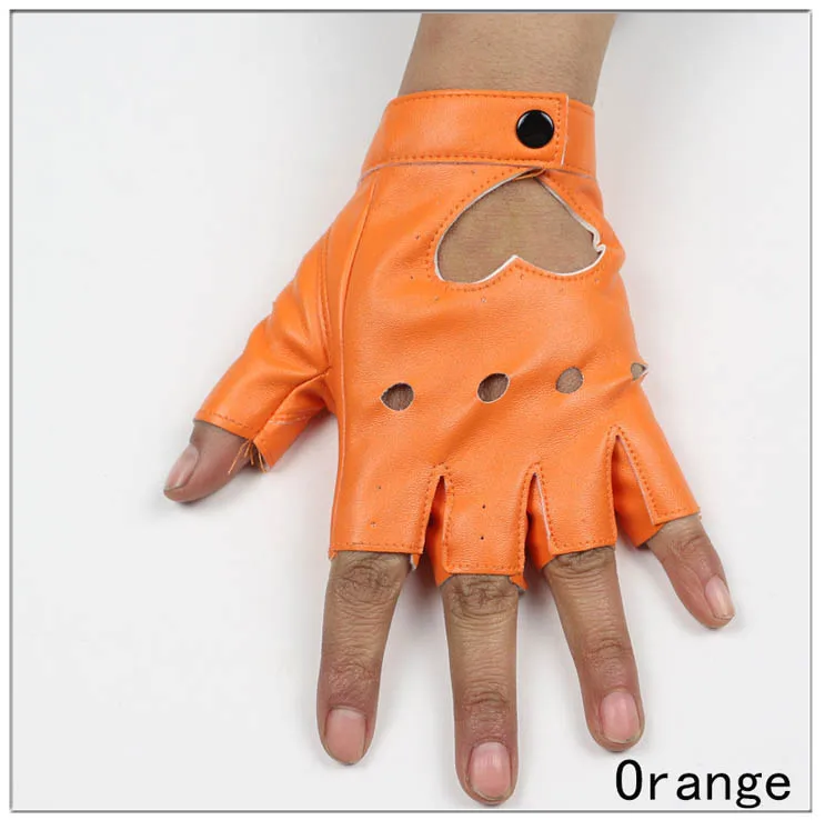 HOOLDW New Cycling Fingerless Gloves Fashion Women PU Leather Gloves Dancing Party Show Costume Breathable Half Finger Mittens
