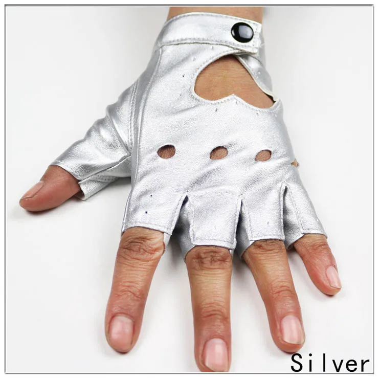 HOOLDW New Cycling Fingerless Gloves Fashion Women PU Leather Gloves Dancing Party Show Costume Breathable Half Finger Mittens