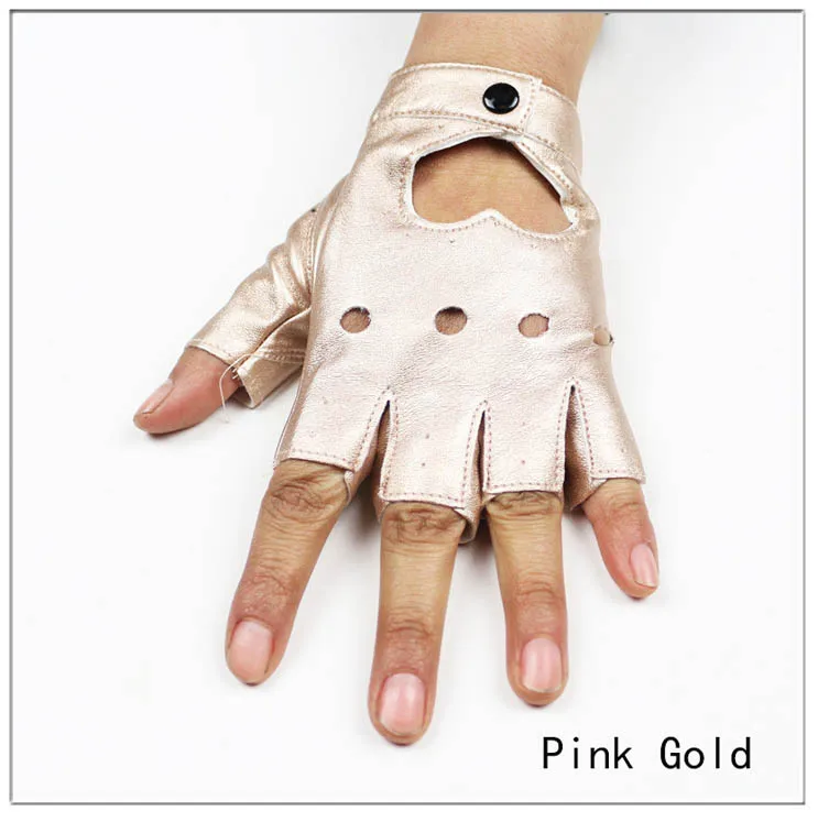 HOOLDW New Cycling Fingerless Gloves Fashion Women PU Leather Gloves Dancing Party Show Costume Breathable Half Finger Mittens