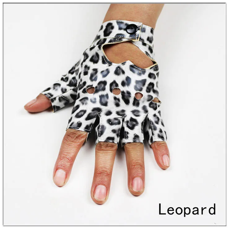 HOOLDW New Cycling Fingerless Gloves Fashion Women PU Leather Gloves Dancing Party Show Costume Breathable Half Finger Mittens