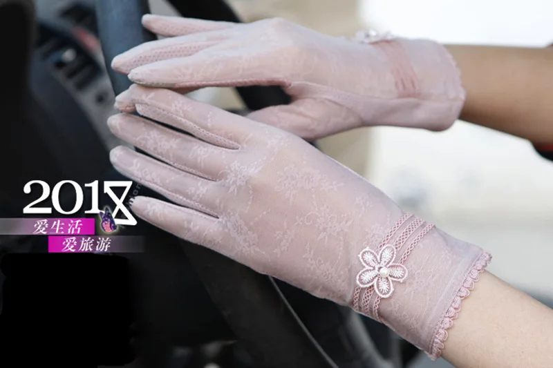 Sexy Summer Women UV Sunscreen Short Sun Female Gloves Fashion Ice Silk Lace Driving Of Thin Touch Screen Lady Gloves G02E