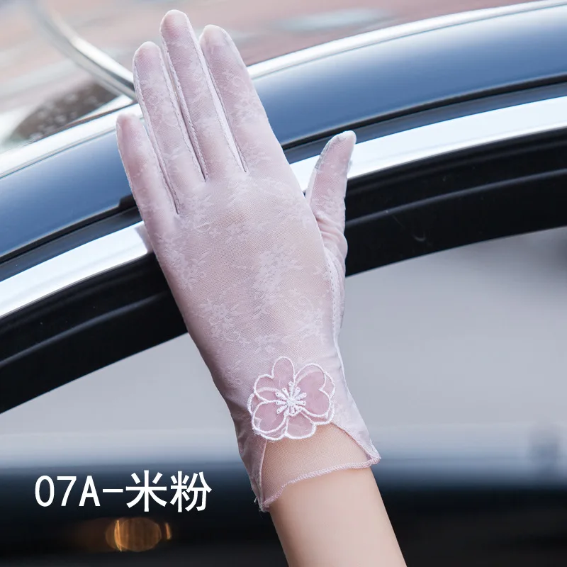 Sexy Summer Women UV Sunscreen Short Sun Female Gloves Fashion Ice Silk Lace Driving Of Thin Touch Screen Lady Gloves G02E
