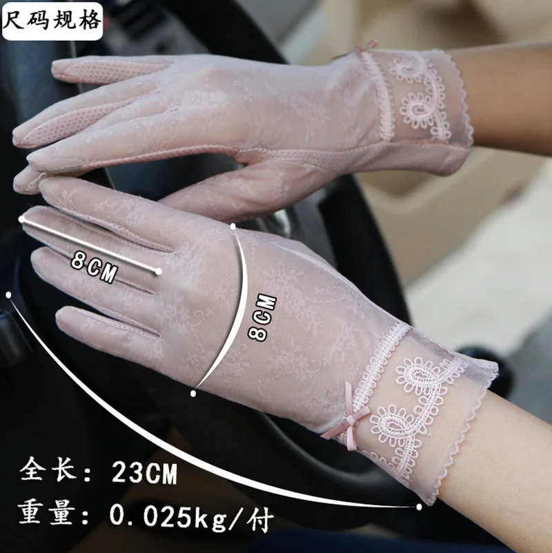 Sexy Summer Women UV Sunscreen Short Sun Female Gloves Fashion Ice Silk Lace Driving Of Thin Touch Screen Lady Gloves G02E