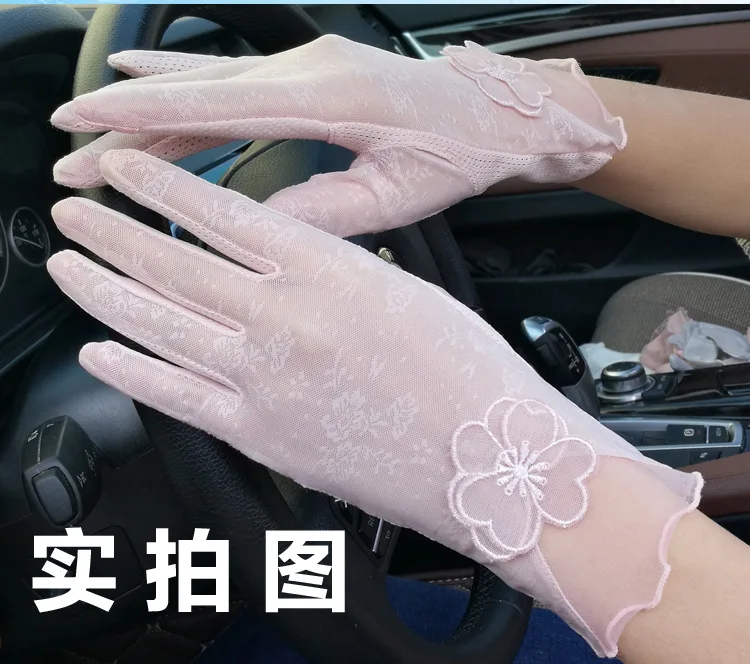 Sexy Summer Women UV Sunscreen Short Sun Female Gloves Fashion Ice Silk Lace Driving Of Thin Touch Screen Lady Gloves G02E