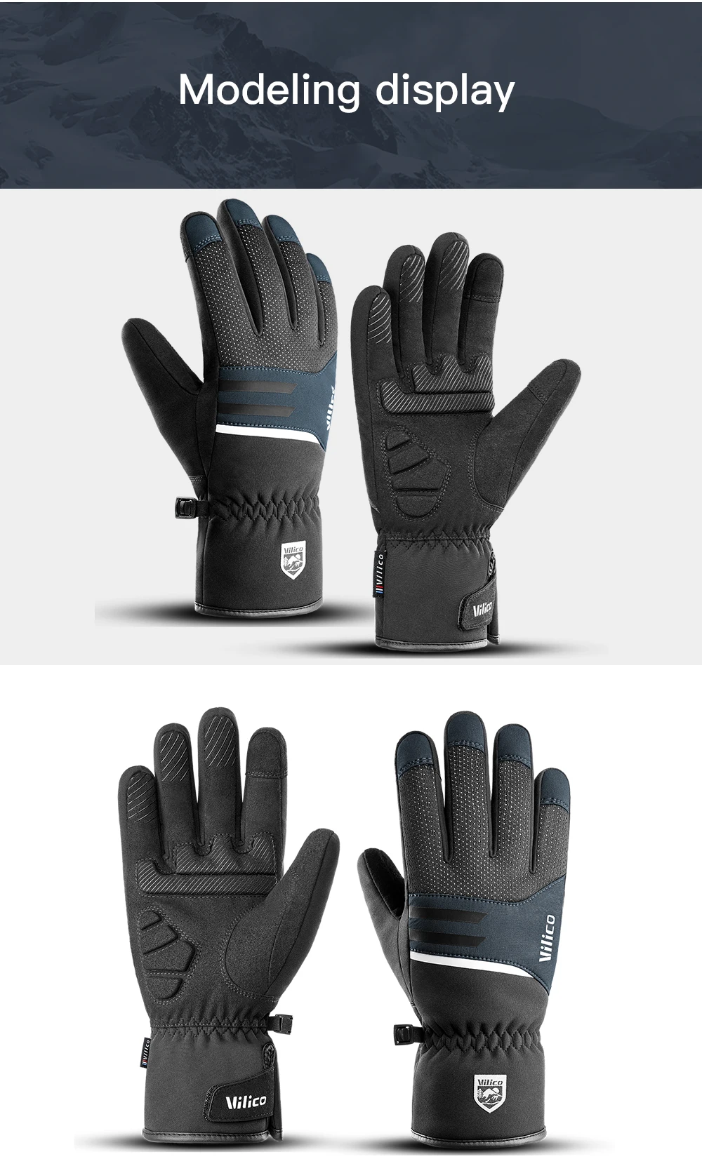 Men Winter Waterproof Cycling Gloves Outdoor Sports Running Motorcycle Ski Touch Screen Fleece Gloves Non-slip Warm Full Fingers