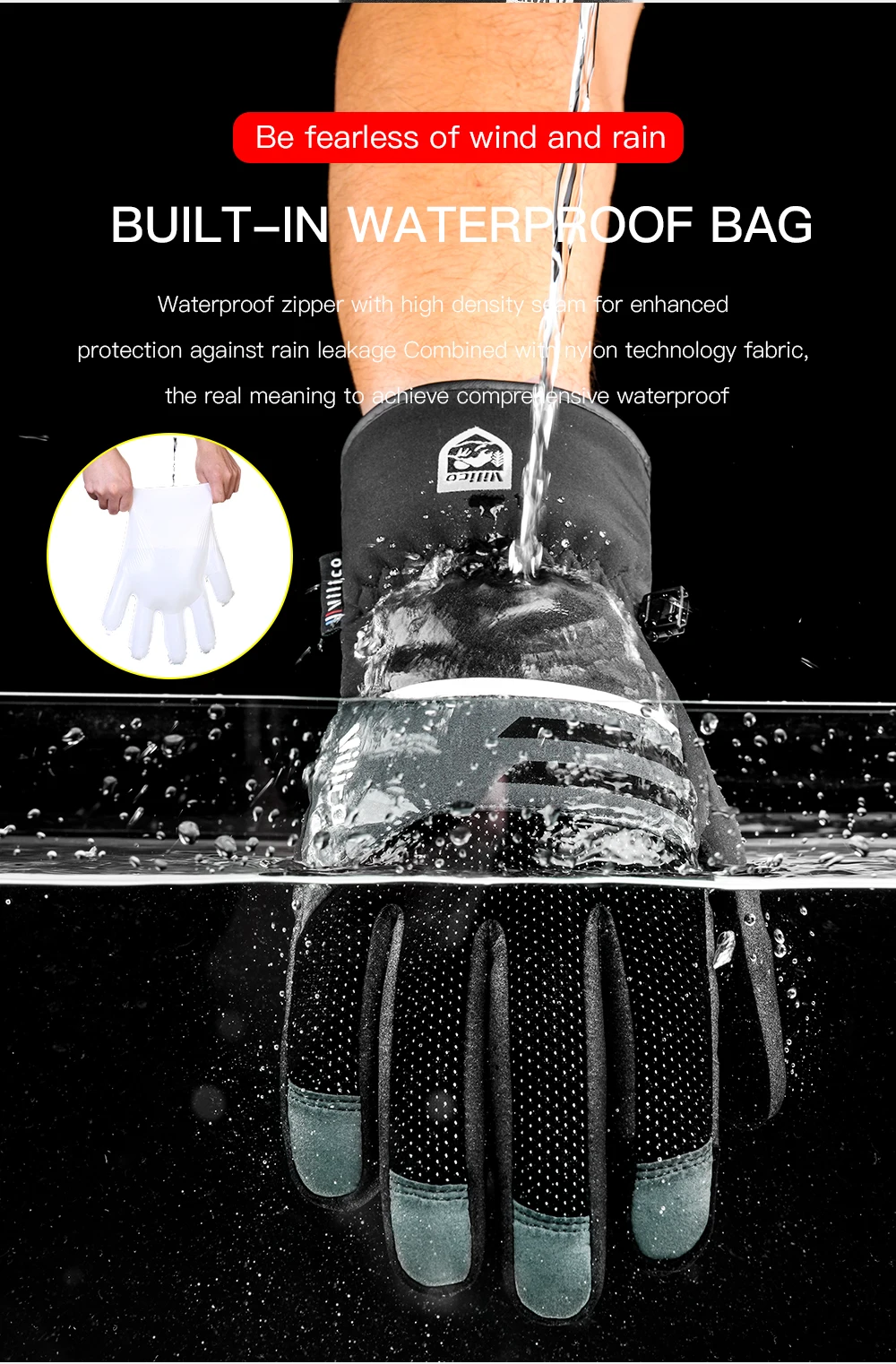 Men Winter Waterproof Cycling Gloves Outdoor Sports Running Motorcycle Ski Touch Screen Fleece Gloves Non-slip Warm Full Fingers