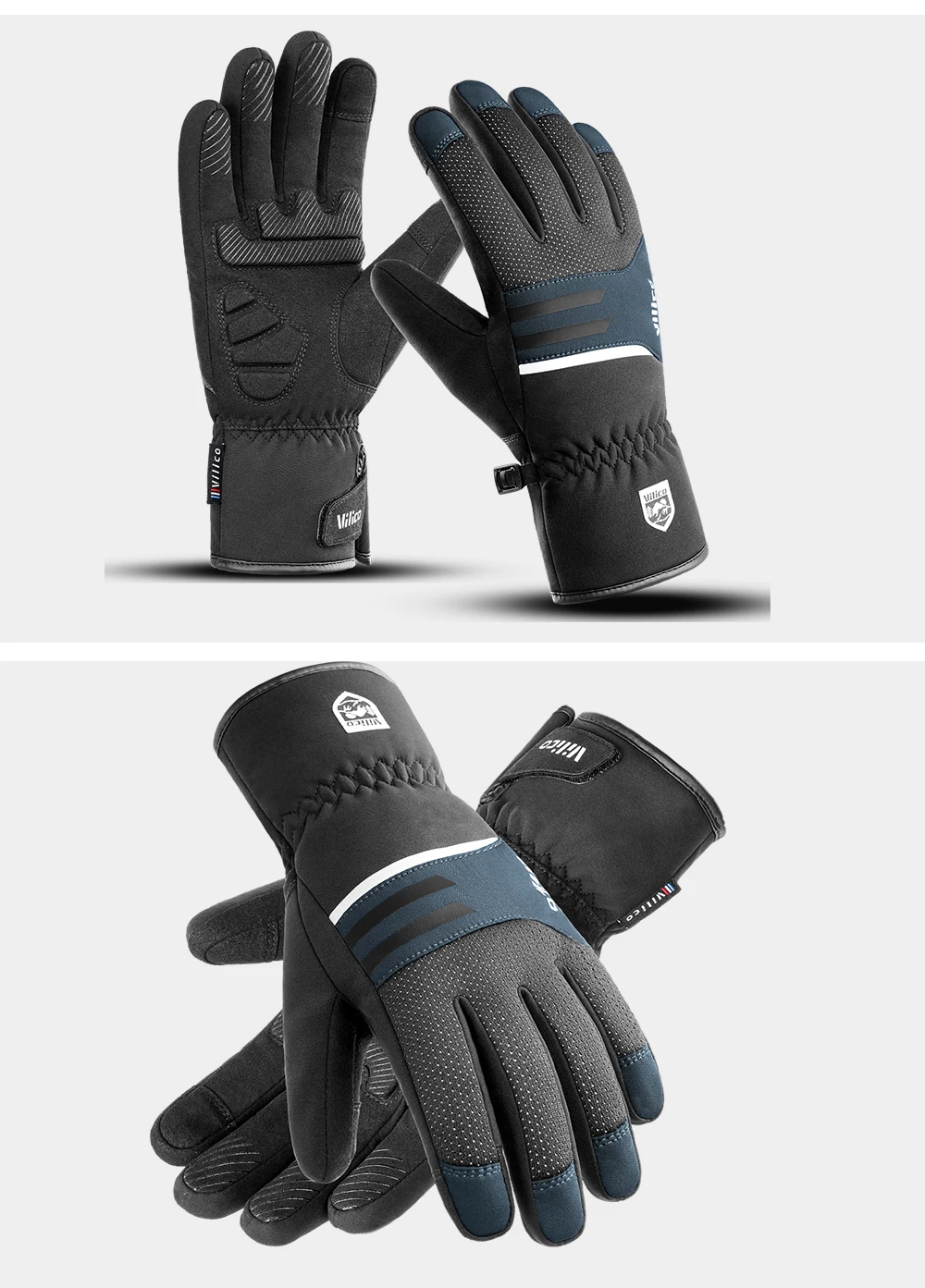 Men Winter Waterproof Cycling Gloves Outdoor Sports Running Motorcycle Ski Touch Screen Fleece Gloves Non-slip Warm Full Fingers