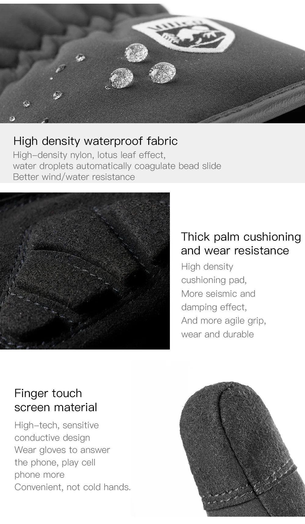Men Winter Waterproof Cycling Gloves Outdoor Sports Running Motorcycle Ski Touch Screen Fleece Gloves Non-slip Warm Full Fingers