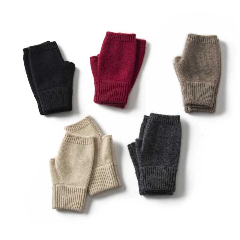 MERRILAMB Unisex Winter Half Finger Gloves Knitted Fingerless Mittens Solid Color Warm Cashmere Short Hand Mittens for Women