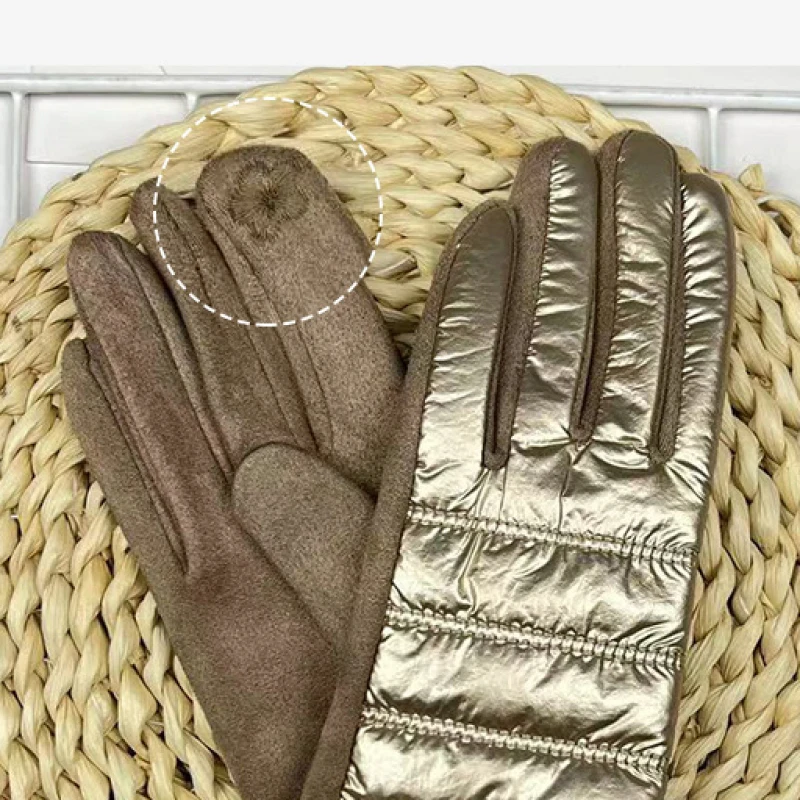 Winter Women Fashion Luxury Waterproof Keep Warm Touch Screen Plus Fleece Down Cloth Suede Soft Gloves Elasticity