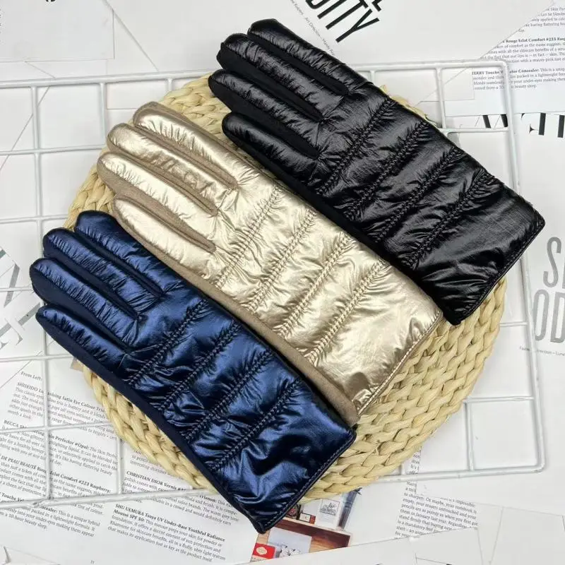 Winter Women Fashion Luxury Waterproof Keep Warm Touch Screen Plus Fleece Down Cloth Suede Soft Gloves Elasticity