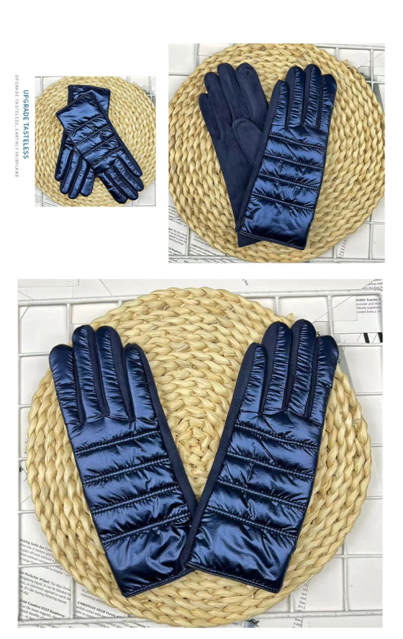 Winter Women Fashion Luxury Waterproof Keep Warm Touch Screen Plus Fleece Down Cloth Suede Soft Gloves Elasticity