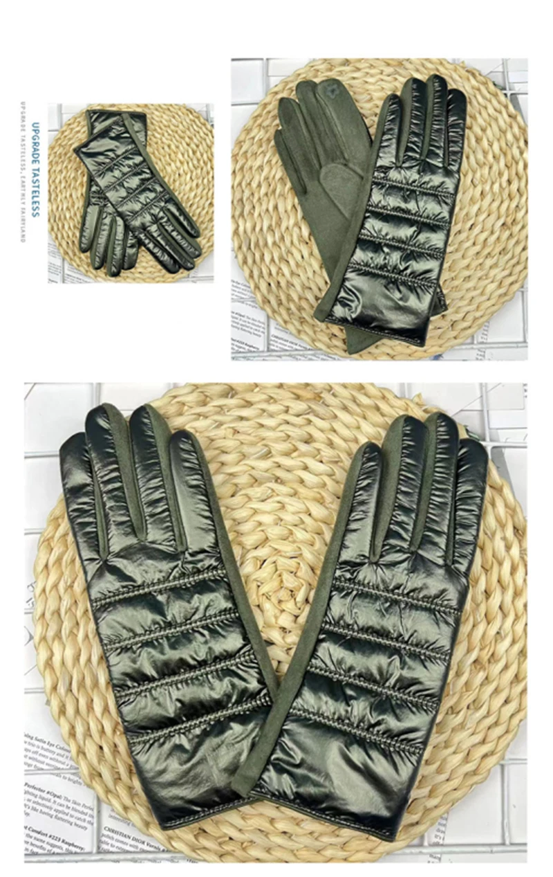 Winter Women Fashion Luxury Waterproof Keep Warm Touch Screen Plus Fleece Down Cloth Suede Soft Gloves Elasticity