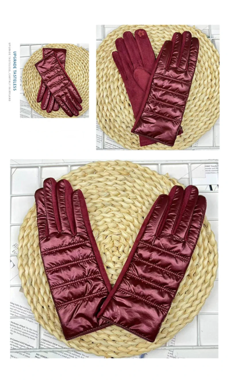 Winter Women Fashion Luxury Waterproof Keep Warm Touch Screen Plus Fleece Down Cloth Suede Soft Gloves Elasticity