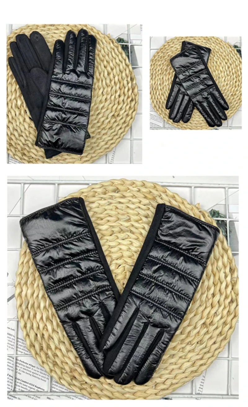 Winter Women Fashion Luxury Waterproof Keep Warm Touch Screen Plus Fleece Down Cloth Suede Soft Gloves Elasticity