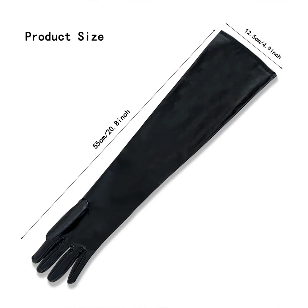 Women Sexy Patent Leather 55cm Long Gloves Cosplay Clothing Accessories Black Tight Gloves DS Pole Dance Performance Party Opera